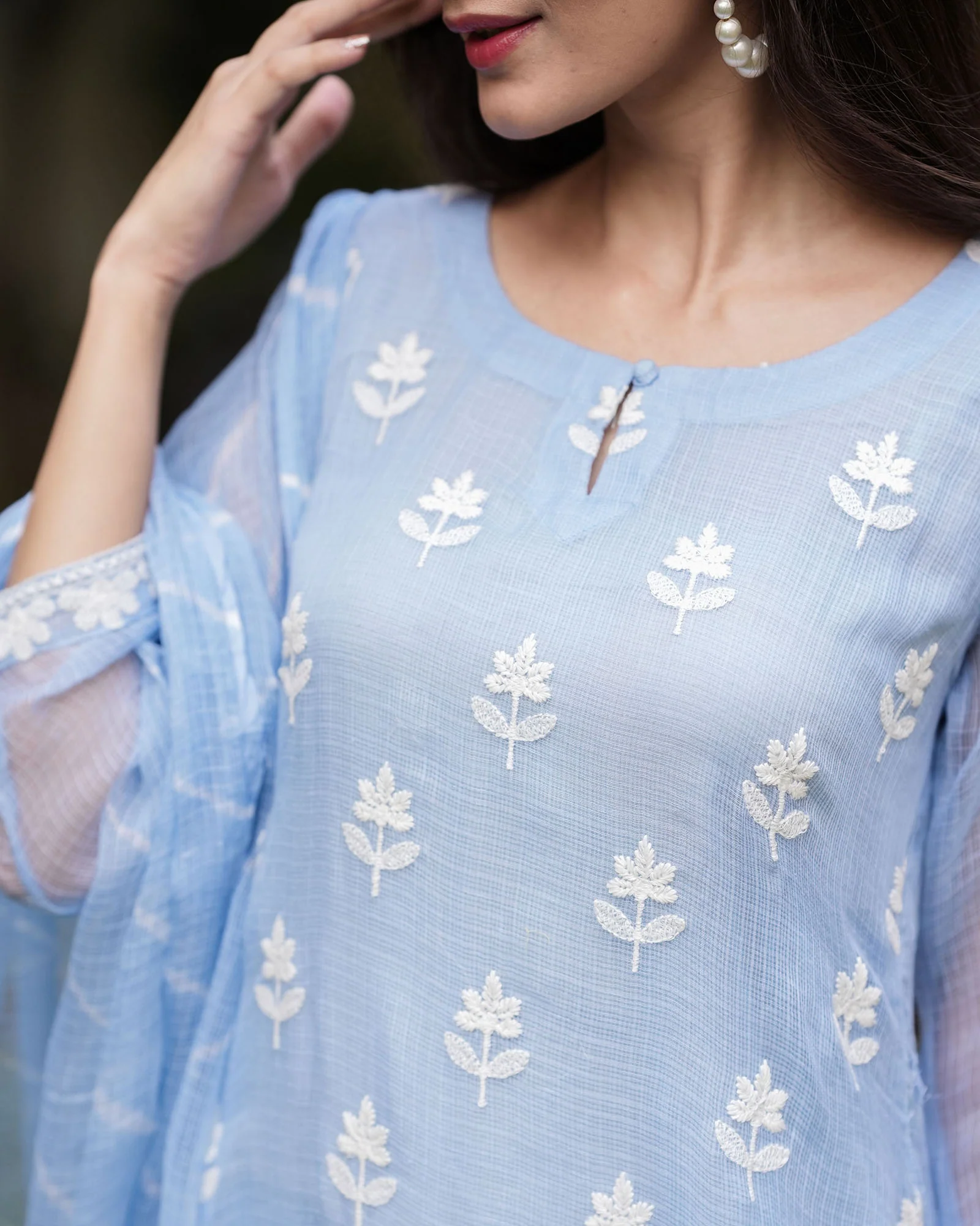 BABY BLUE KOTA DORIA SUIT SET WITH EMBROIDERY - Image 3