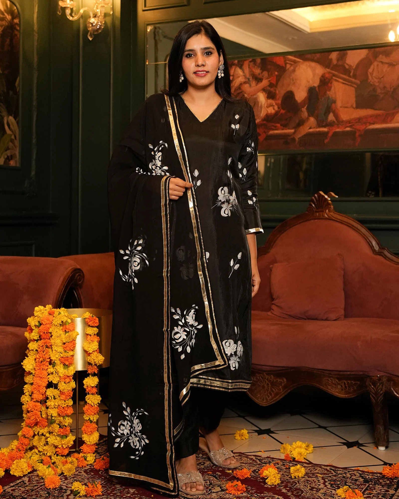 BLACK HAND PAINTED OPADA SUIT SET - Image 3