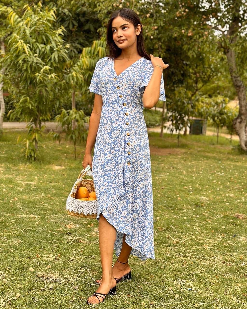 BLUE ASSYMETRIC RAYON DRESS - Image 3