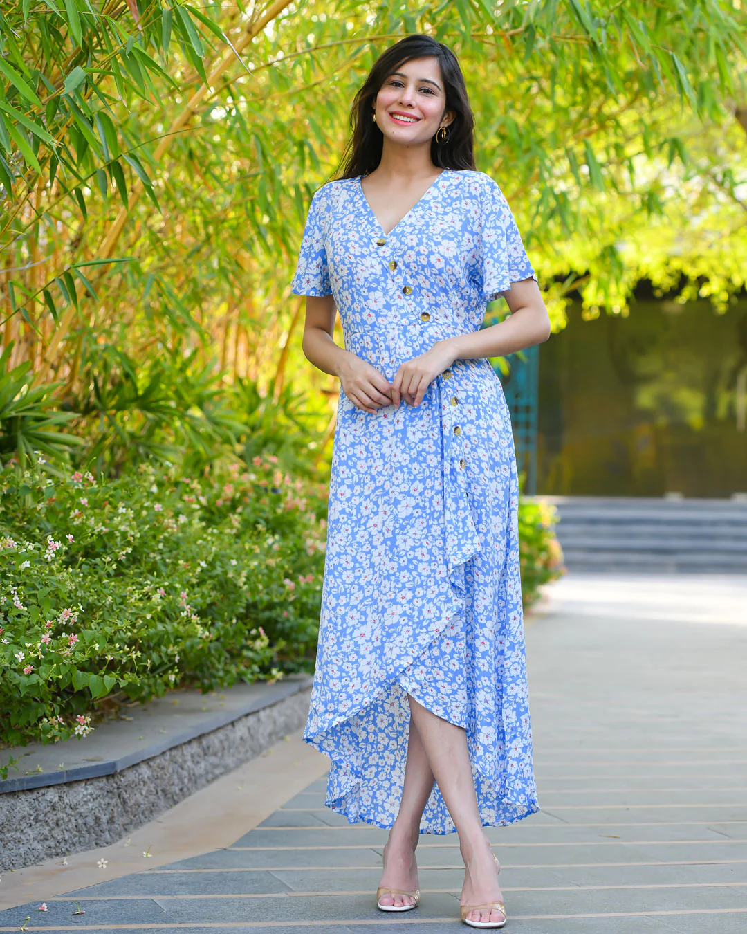 BLUE ASSYMETRIC RAYON DRESS - Image 4