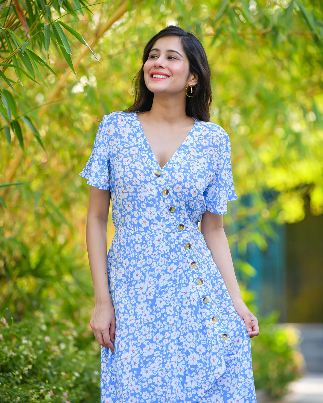 BLUE ASSYMETRIC RAYON DRESS - Image 5