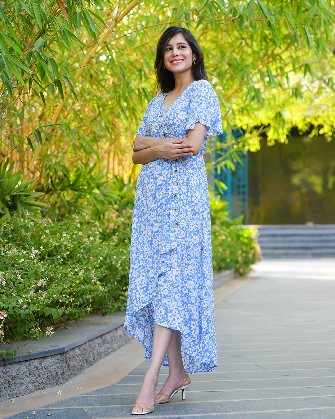 BLUE ASSYMETRIC RAYON DRESS - Image 6