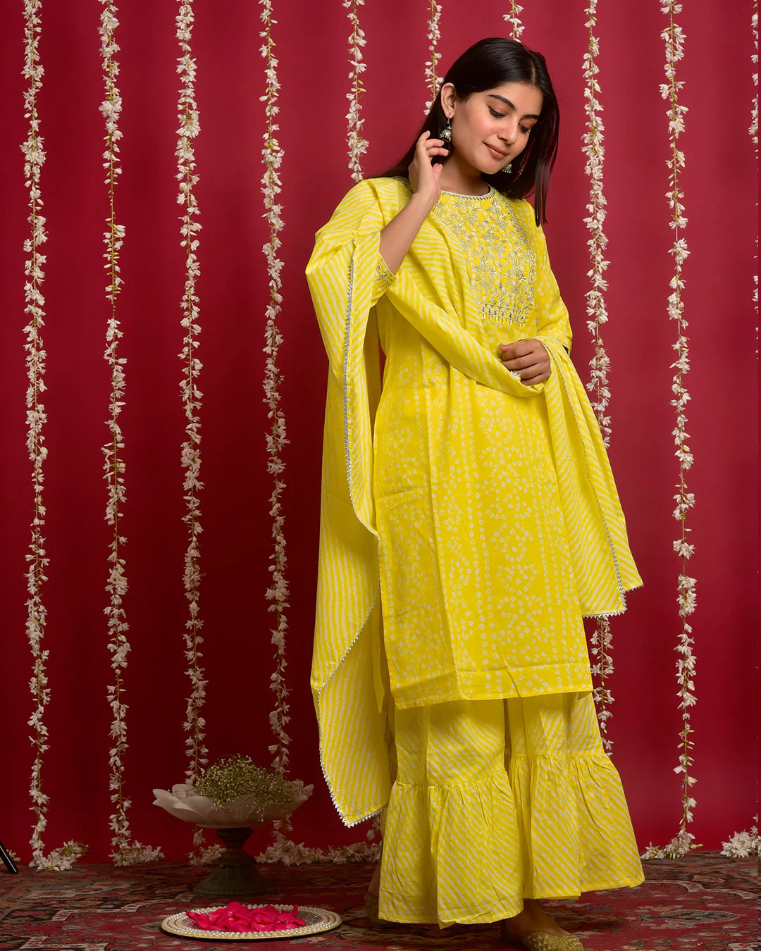 BRIGHT YELLOW BANDHEJ SUIT SET - Image 3