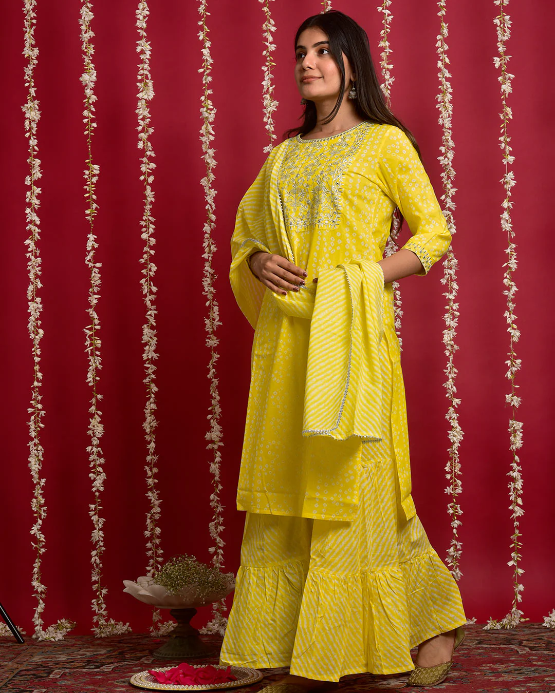 BRIGHT YELLOW BANDHEJ SUIT SET - Image 4