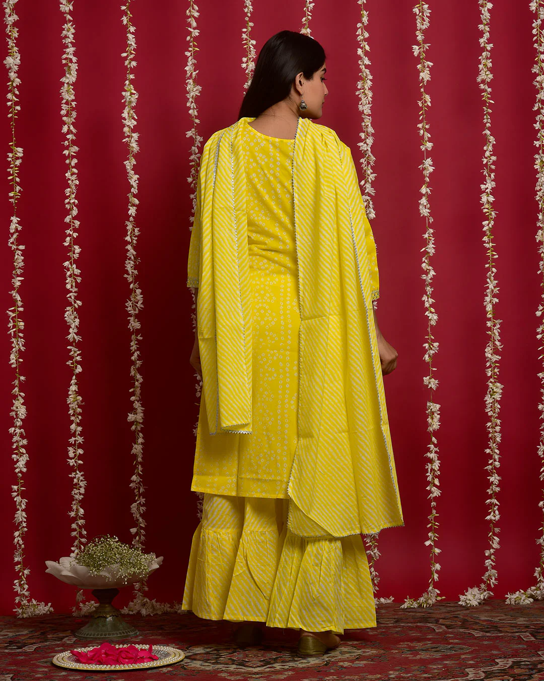 BRIGHT YELLOW BANDHEJ SUIT SET - Image 5