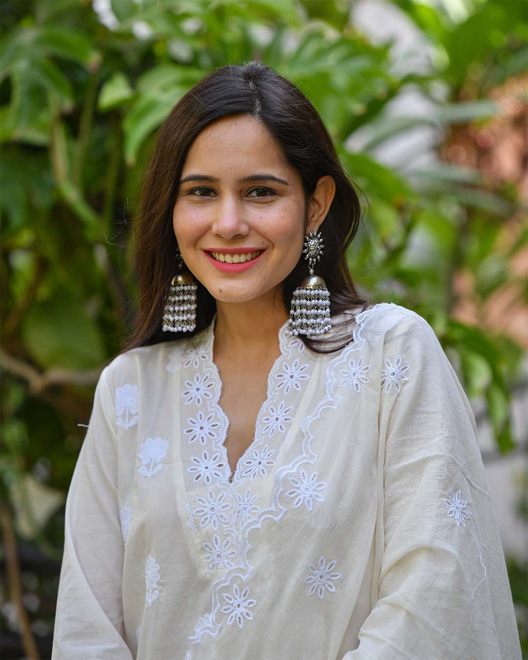 CREAM BEIGE COTTON EMBROIDERED SUIT SET - Image 5