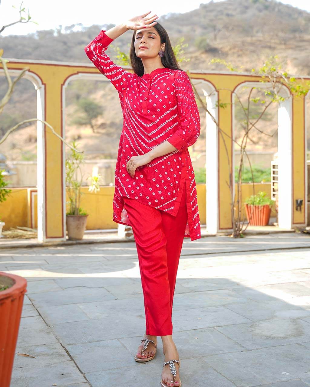 FUSION FESTIVE RED BANDHEJ PANT SET - Image 5