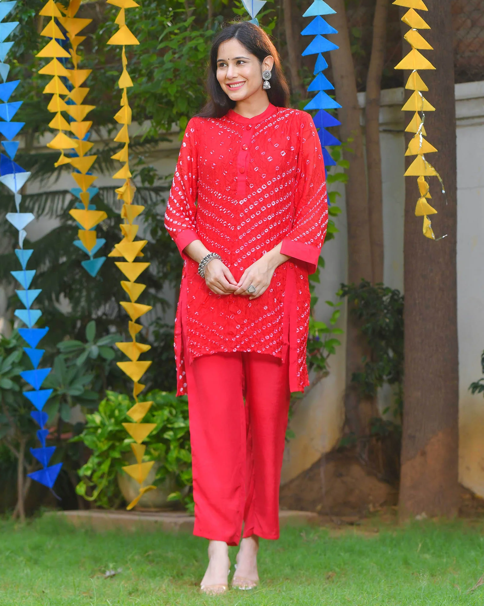 FUSION FESTIVE RED BANDHEJ PANT SET - Image 6