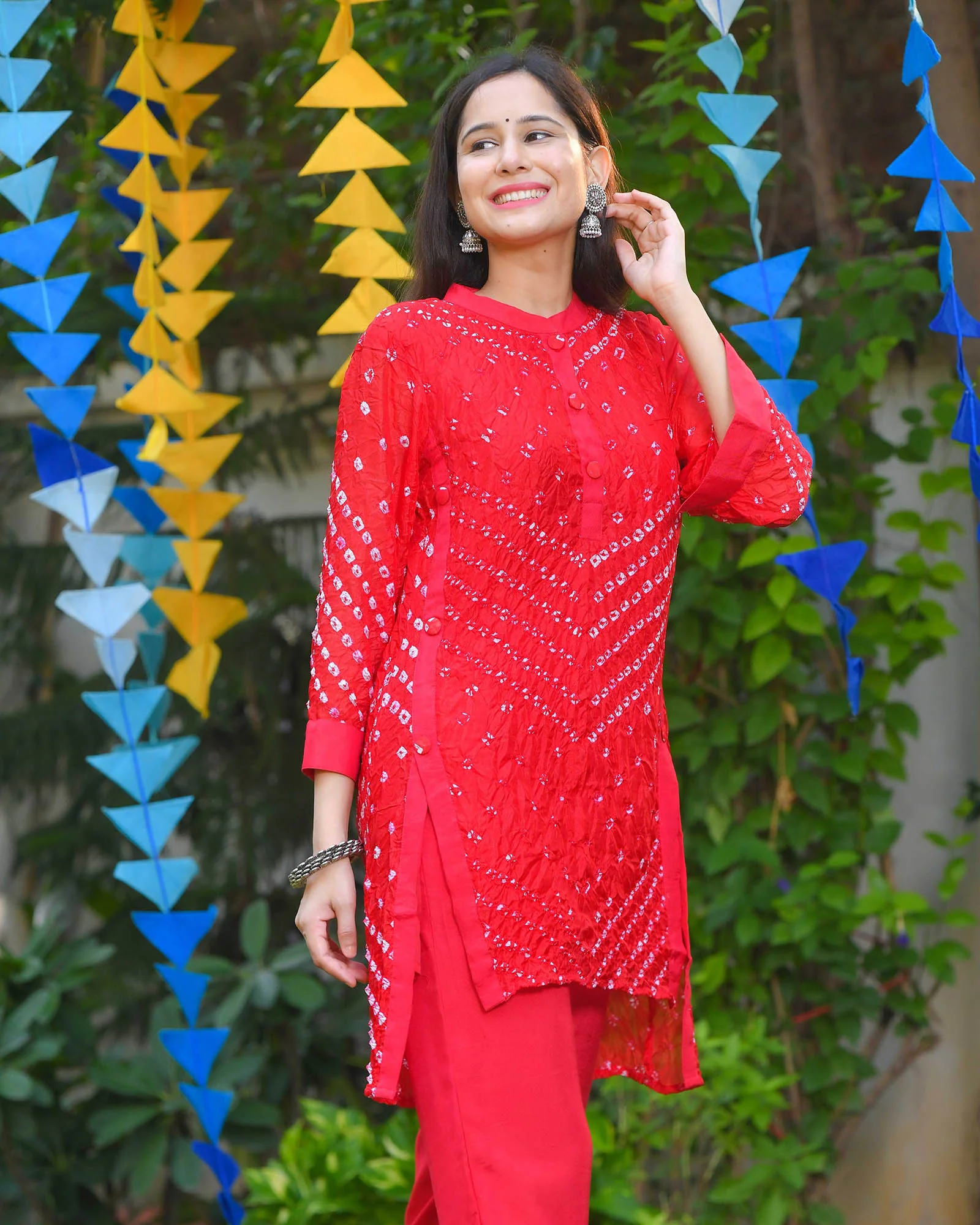 FUSION FESTIVE RED BANDHEJ PANT SET - Image 8