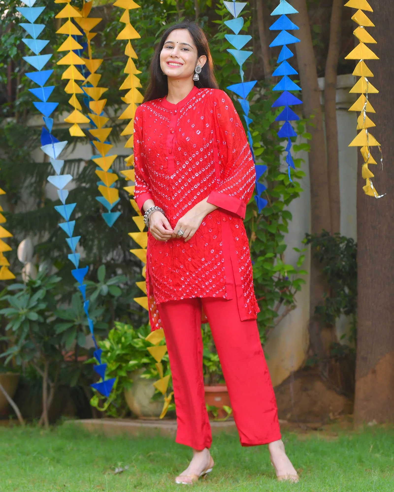 FUSION FESTIVE RED BANDHEJ PANT SET - Image 9