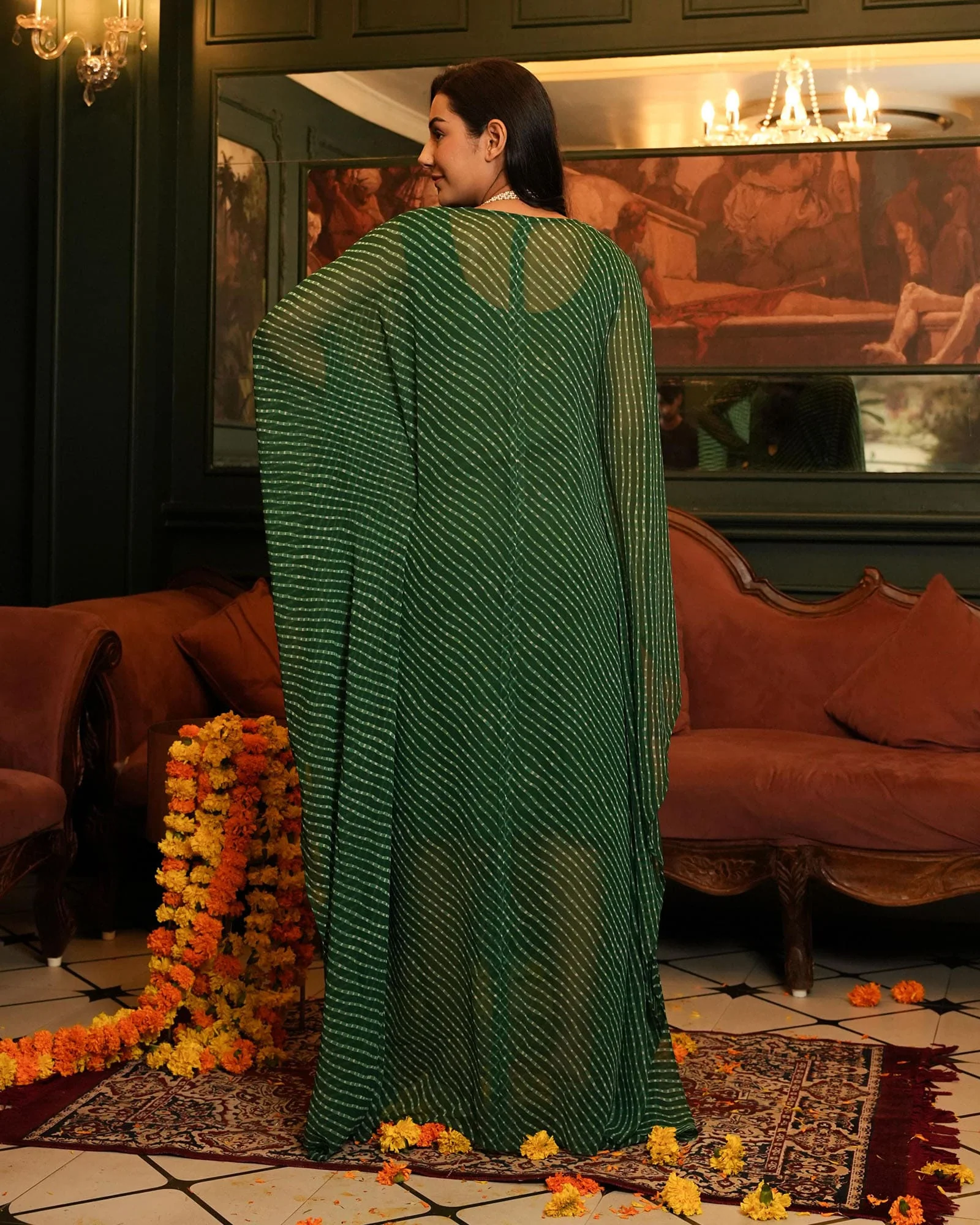 GREEN BANDHEJ FABRIC KAFTAN WITH INNER - Image 5