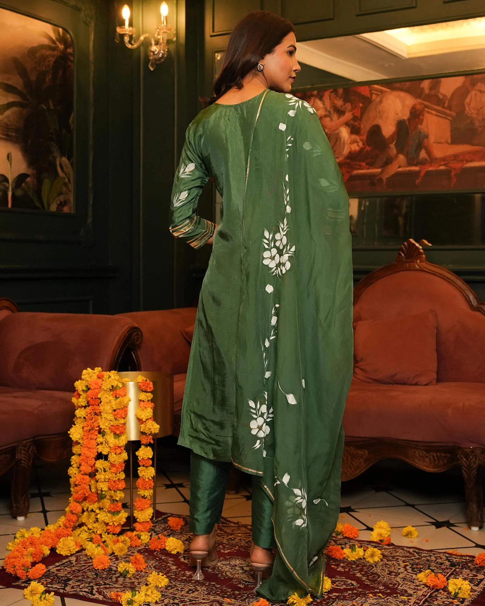 GREEN HAND PAINTED OPADA SUIT SET - Image 4