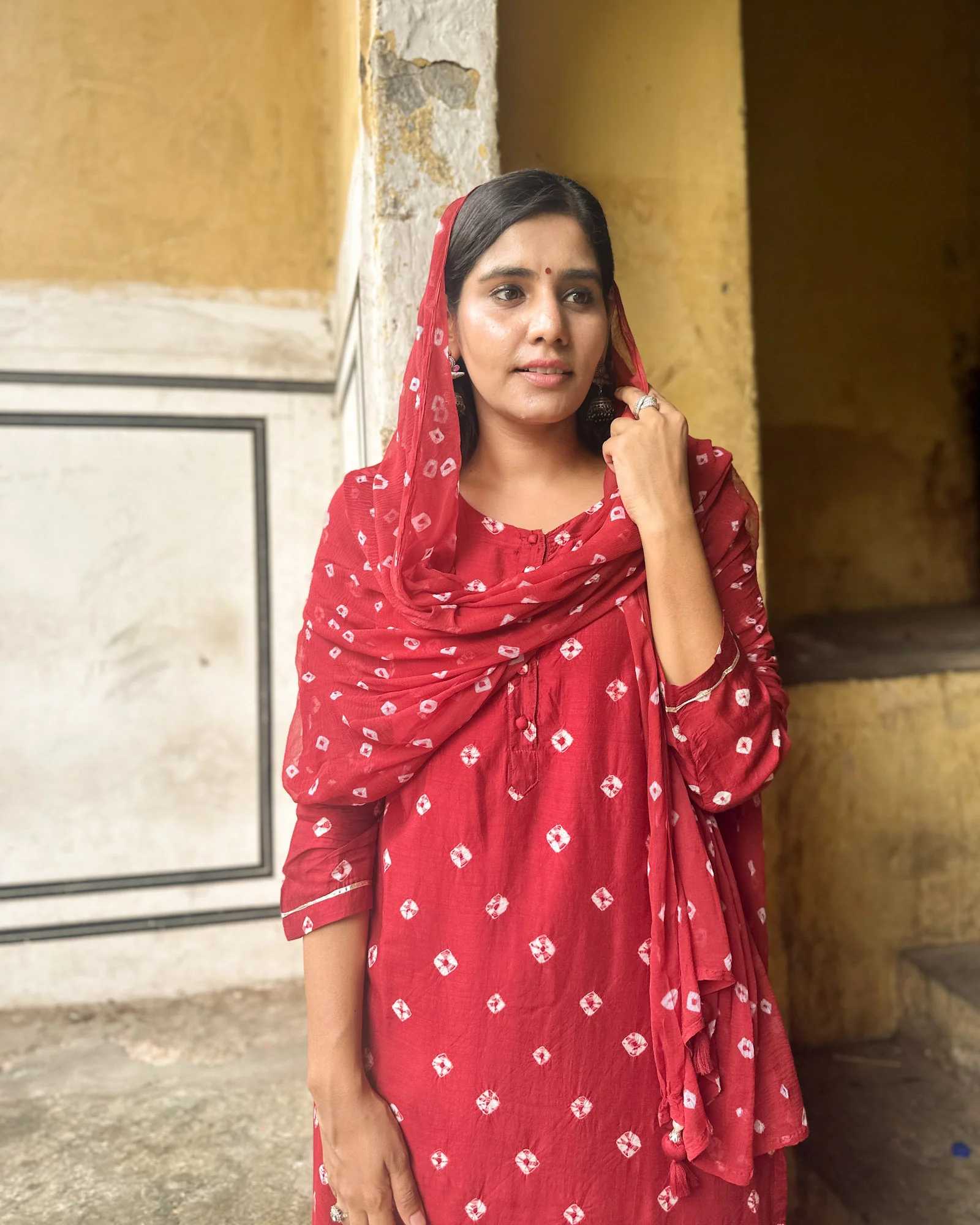 MAROON COTTON SILK BANDHEJ SUIT SET - Image 3