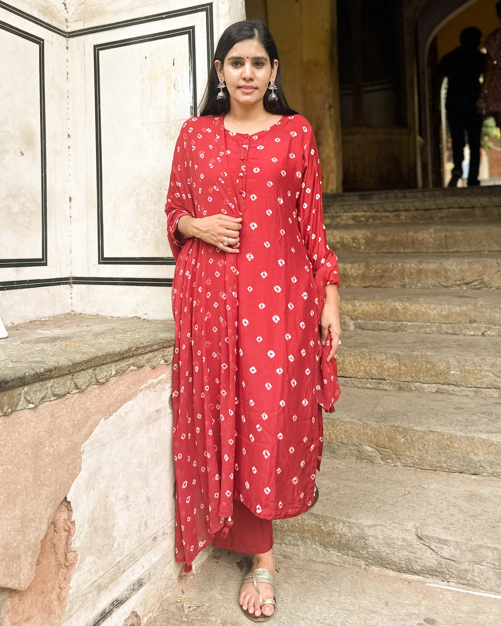 MAROON COTTON SILK BANDHEJ SUIT SET - Image 4