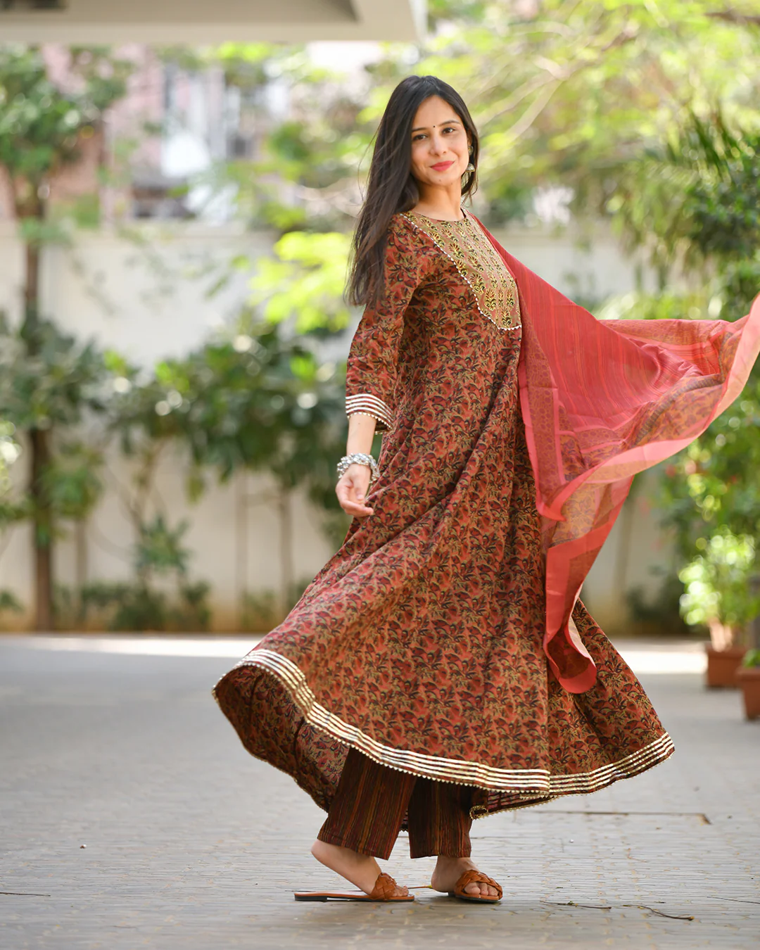 MAROON PRINTED COTTON SUIT SET - Image 3