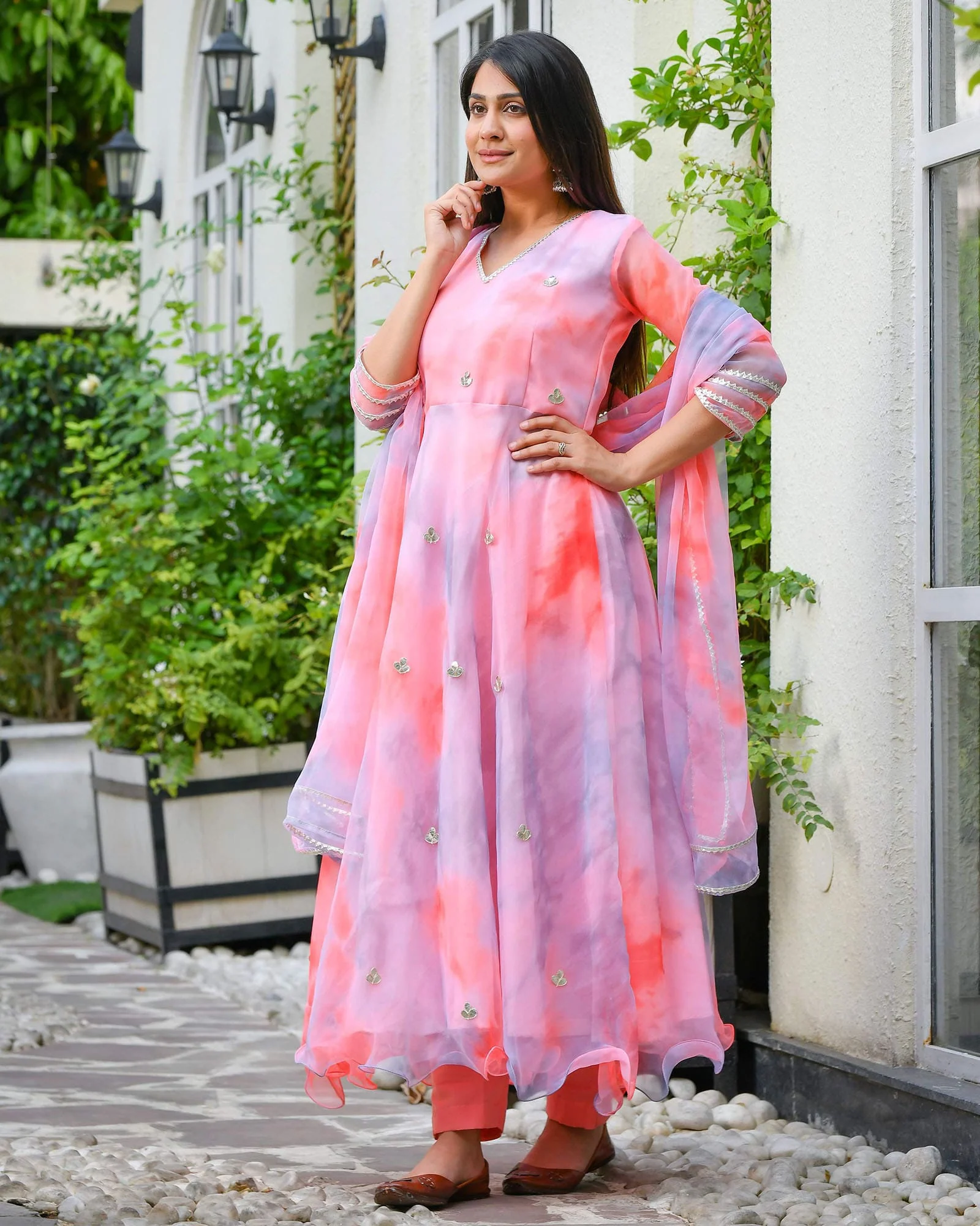 MULTI COLOURED CHIFFON ANARKALI SET - Image 4