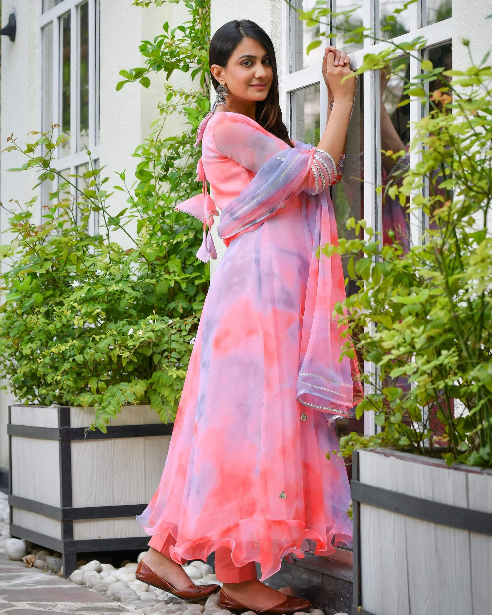 MULTI COLOURED CHIFFON ANARKALI SET - Image 5