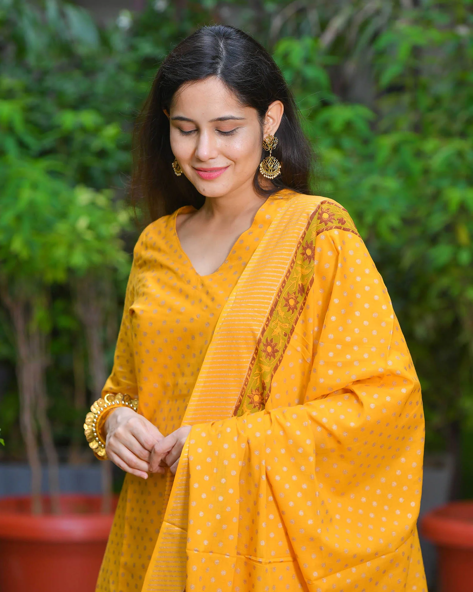 MUSTARD HANDBLOCK SHARARA SET - Image 3