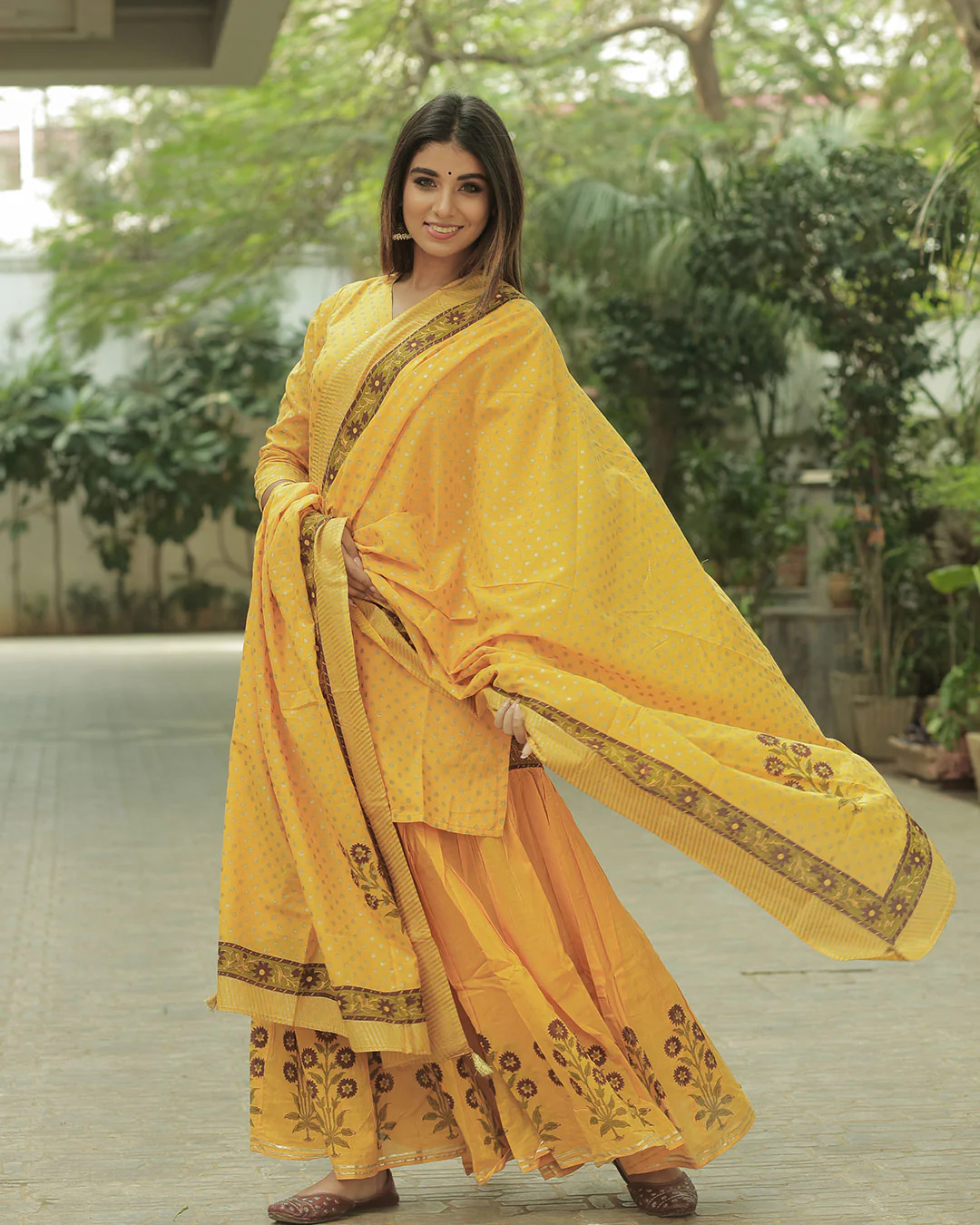 MUSTARD HANDBLOCK SHARARA SET - Image 5