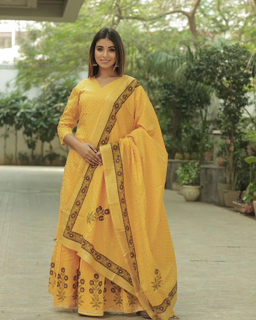 MUSTARD HANDBLOCK SHARARA SET - Image 7