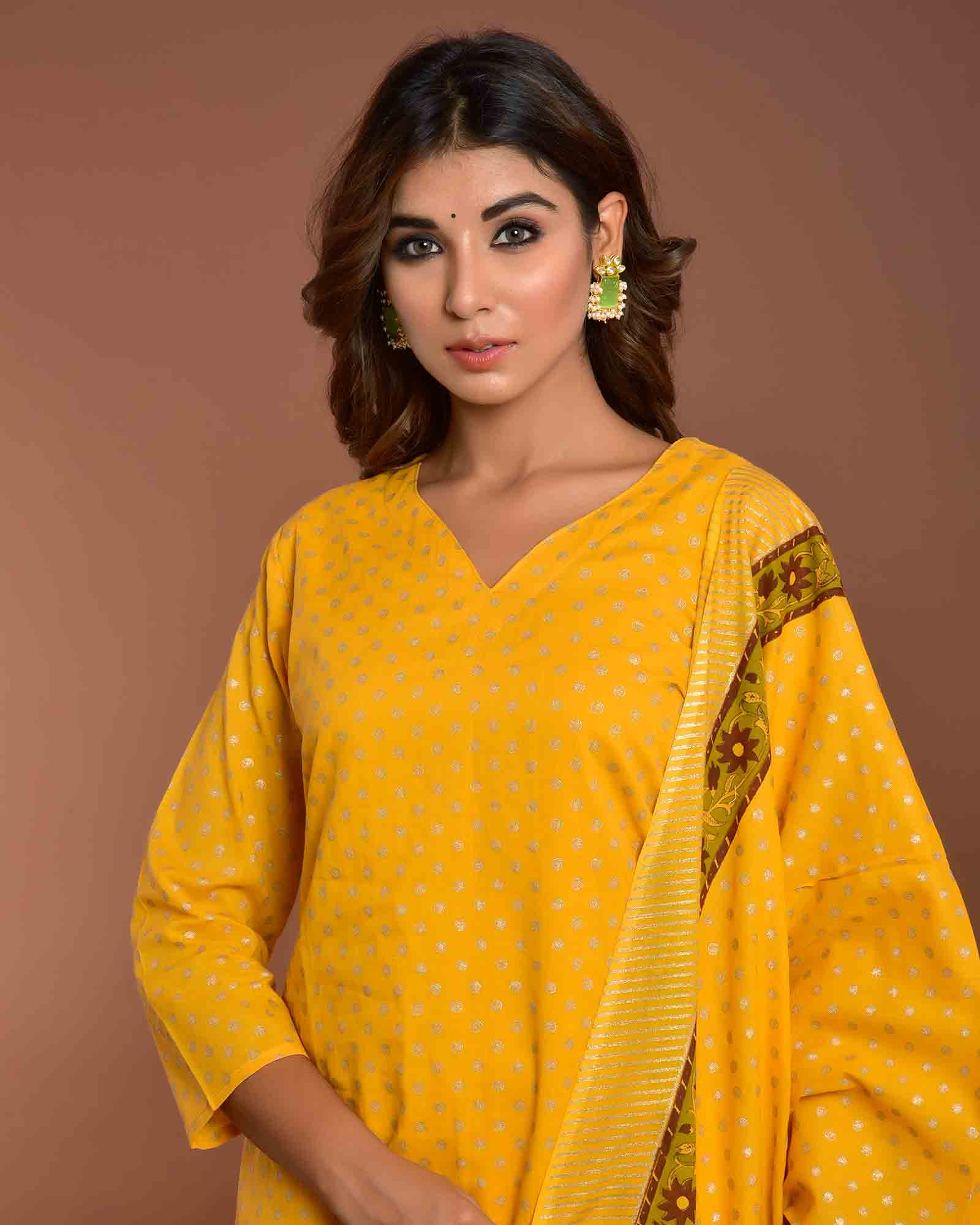 MUSTARD HANDBLOCK SHARARA SET - Image 8