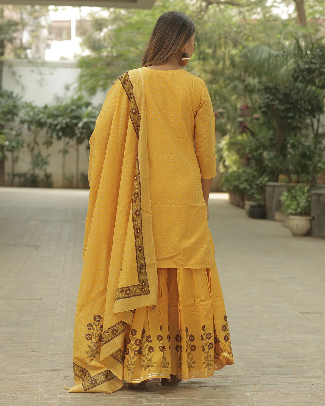 MUSTARD HANDBLOCK SHARARA SET - Image 9