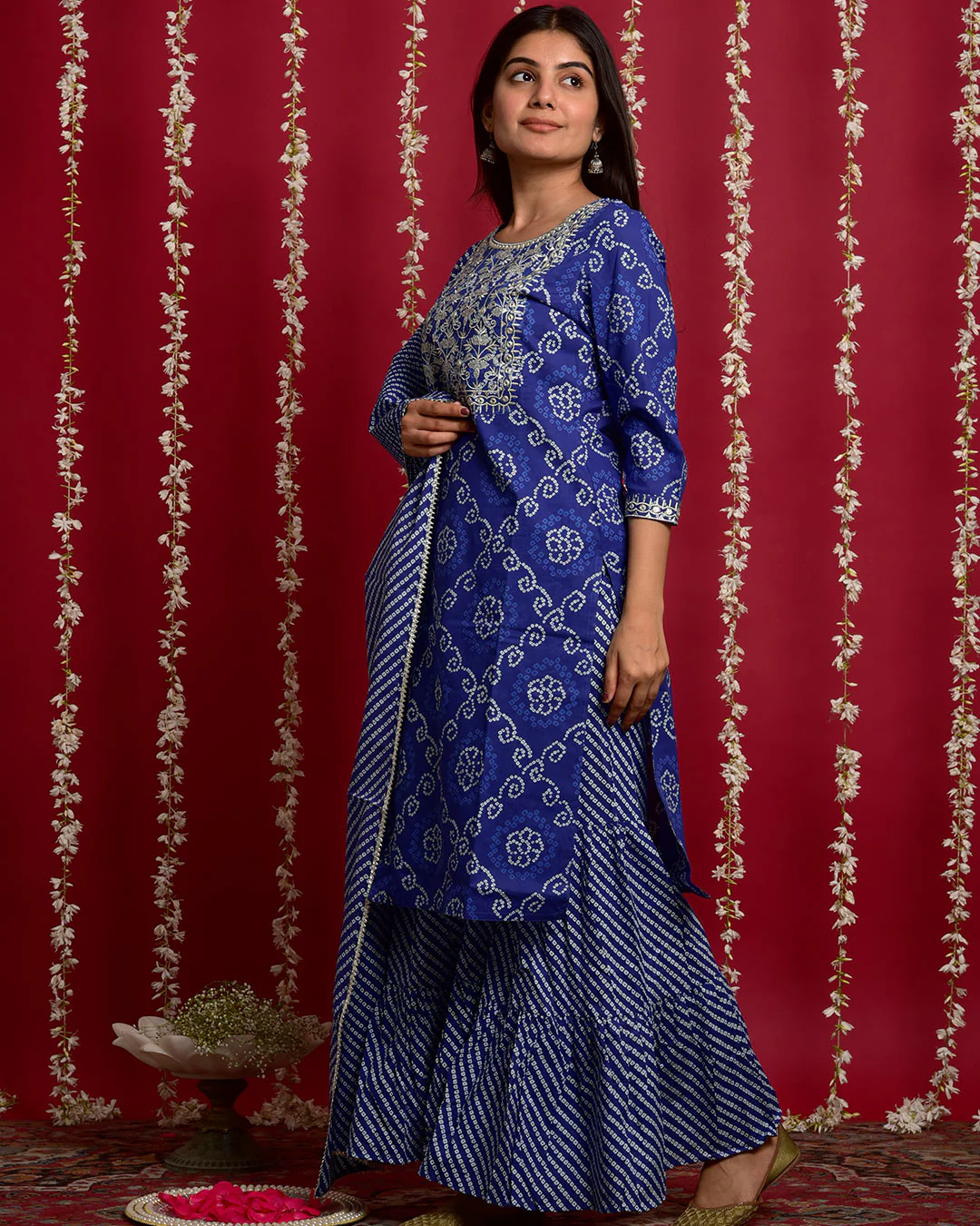 NAVY BLUE BANDHEJ SUIT SET - Image 3