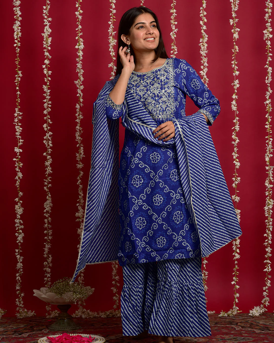 NAVY BLUE BANDHEJ SUIT SET - Image 4