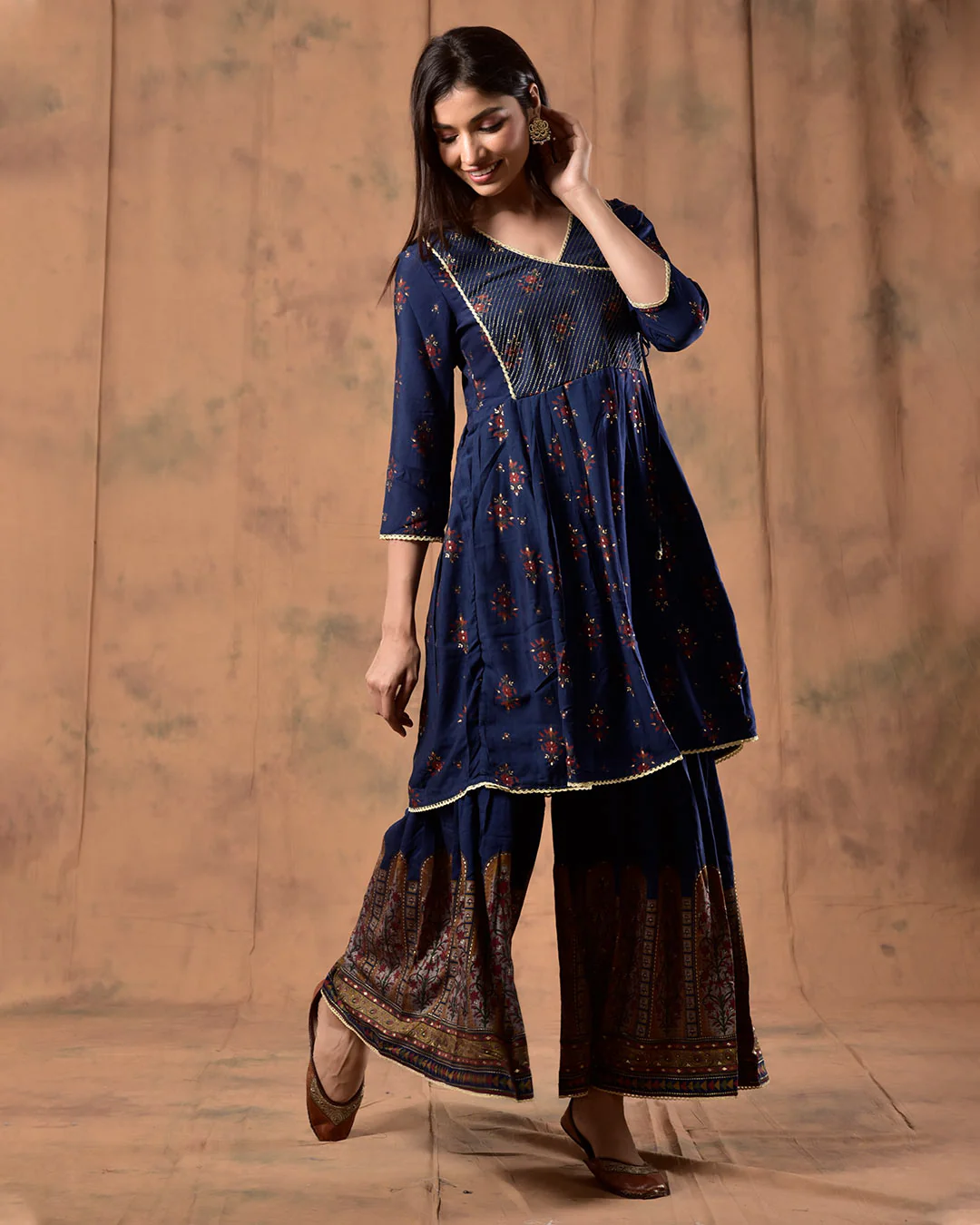 NAVY BLUE MUSLIN SHARARA SET - Image 3