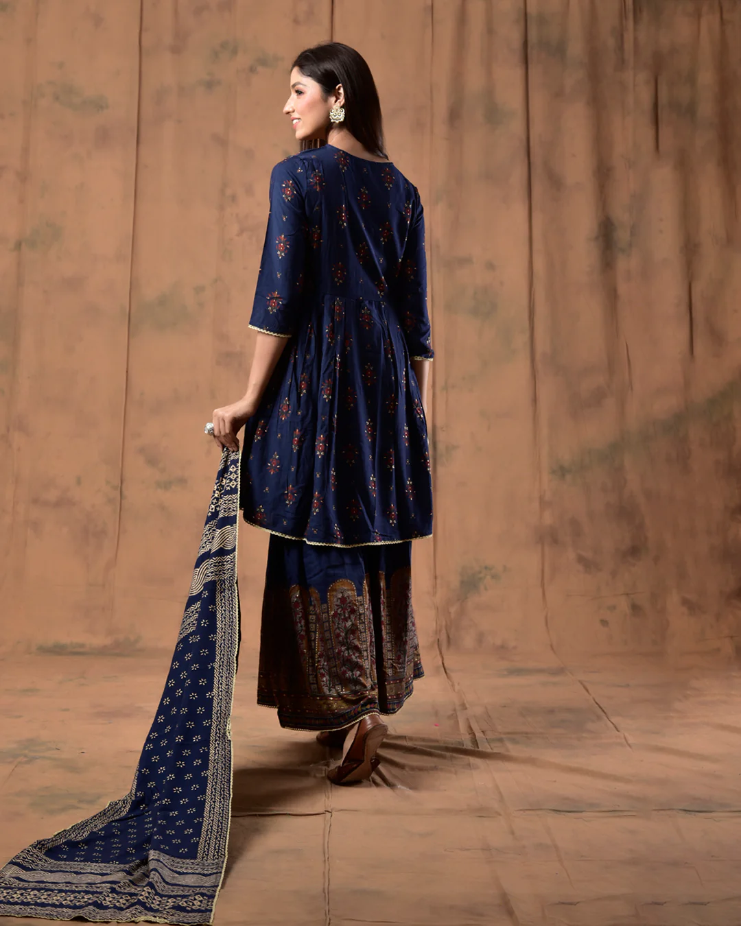 NAVY BLUE MUSLIN SHARARA SET - Image 4