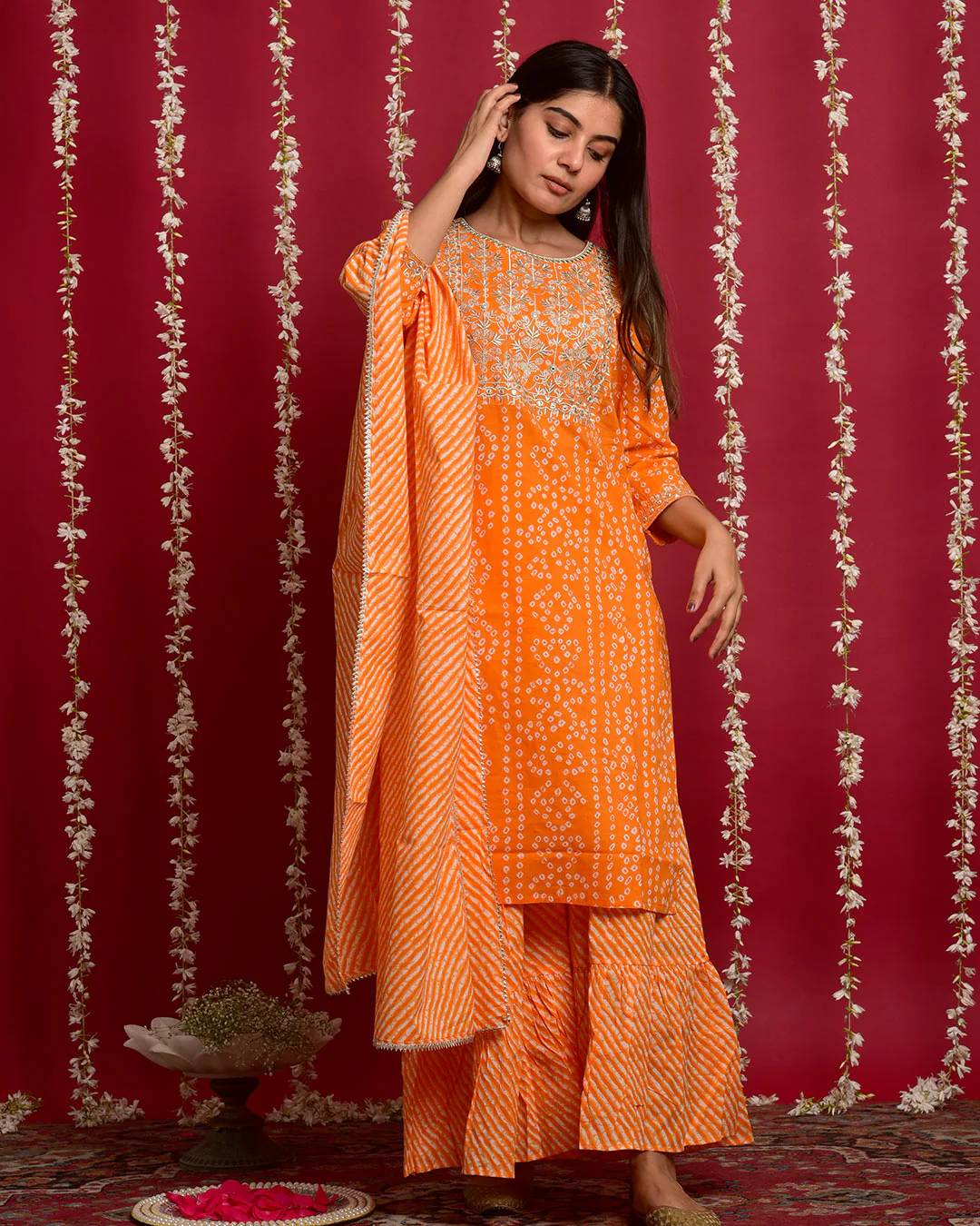 ORANGE BANDHEJ SUIT SET - Image 3