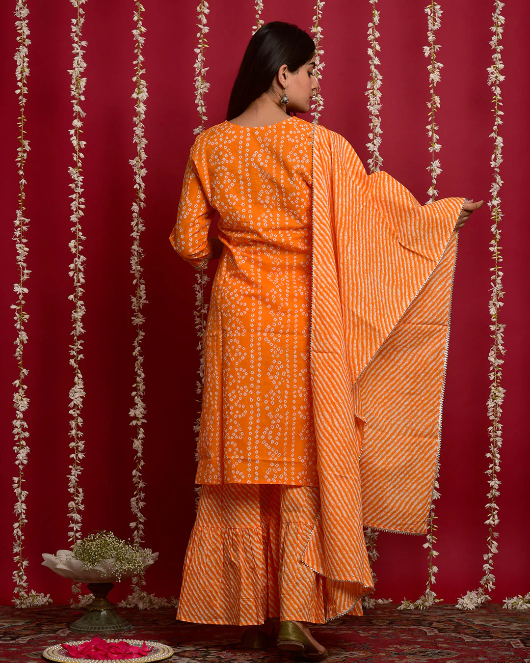 ORANGE BANDHEJ SUIT SET - Image 5