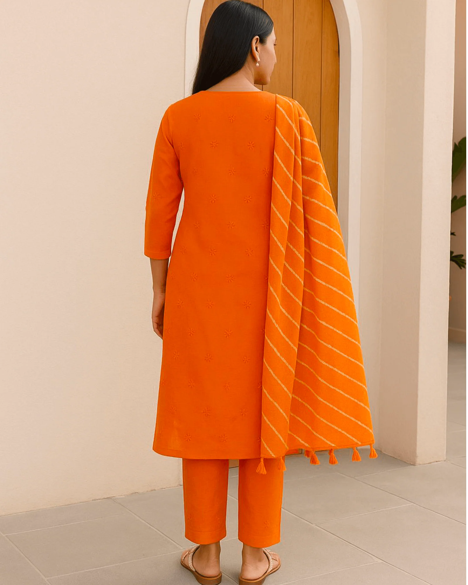 PEEL ORANGE KOTA DORIA SUIT SET WITH EMBROIDERY - Image 5