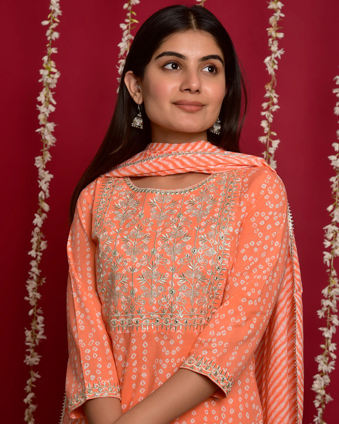 PEACH BANDHEJ SUIT SET - Image 4