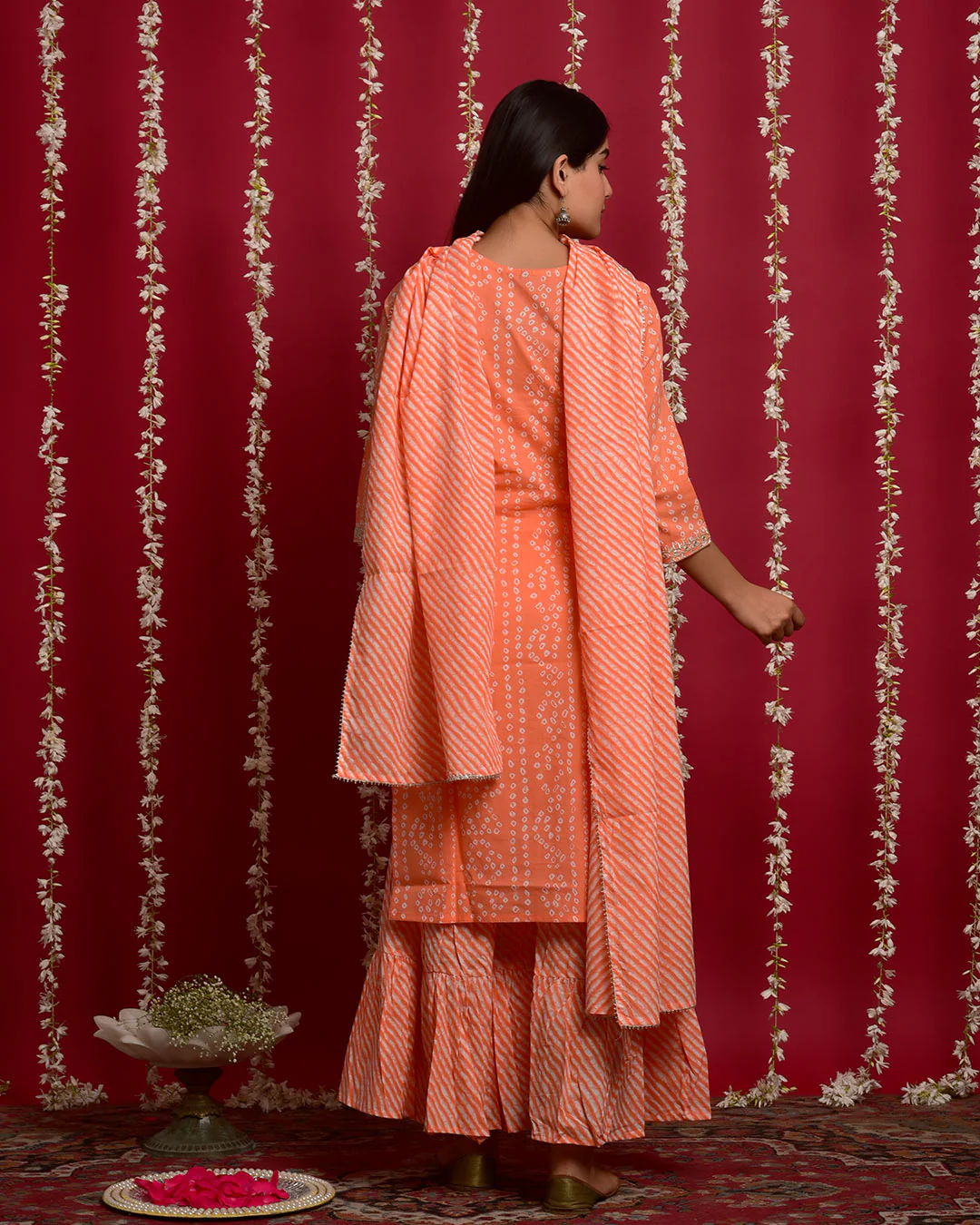 PEACH BANDHEJ SUIT SET - Image 5