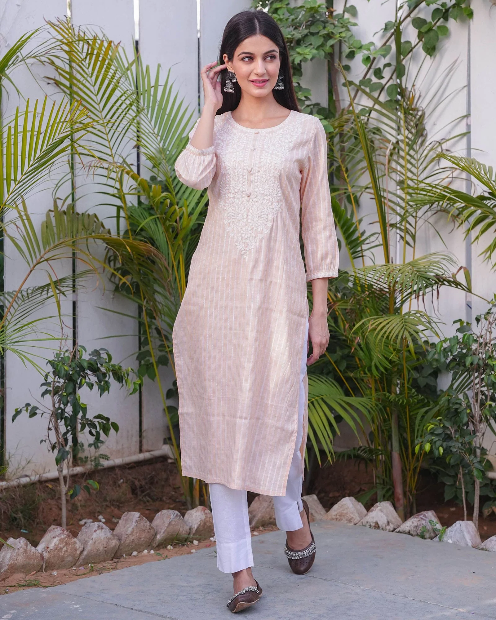 PEACH COTTON EMBROIDERED KURTA - Image 3