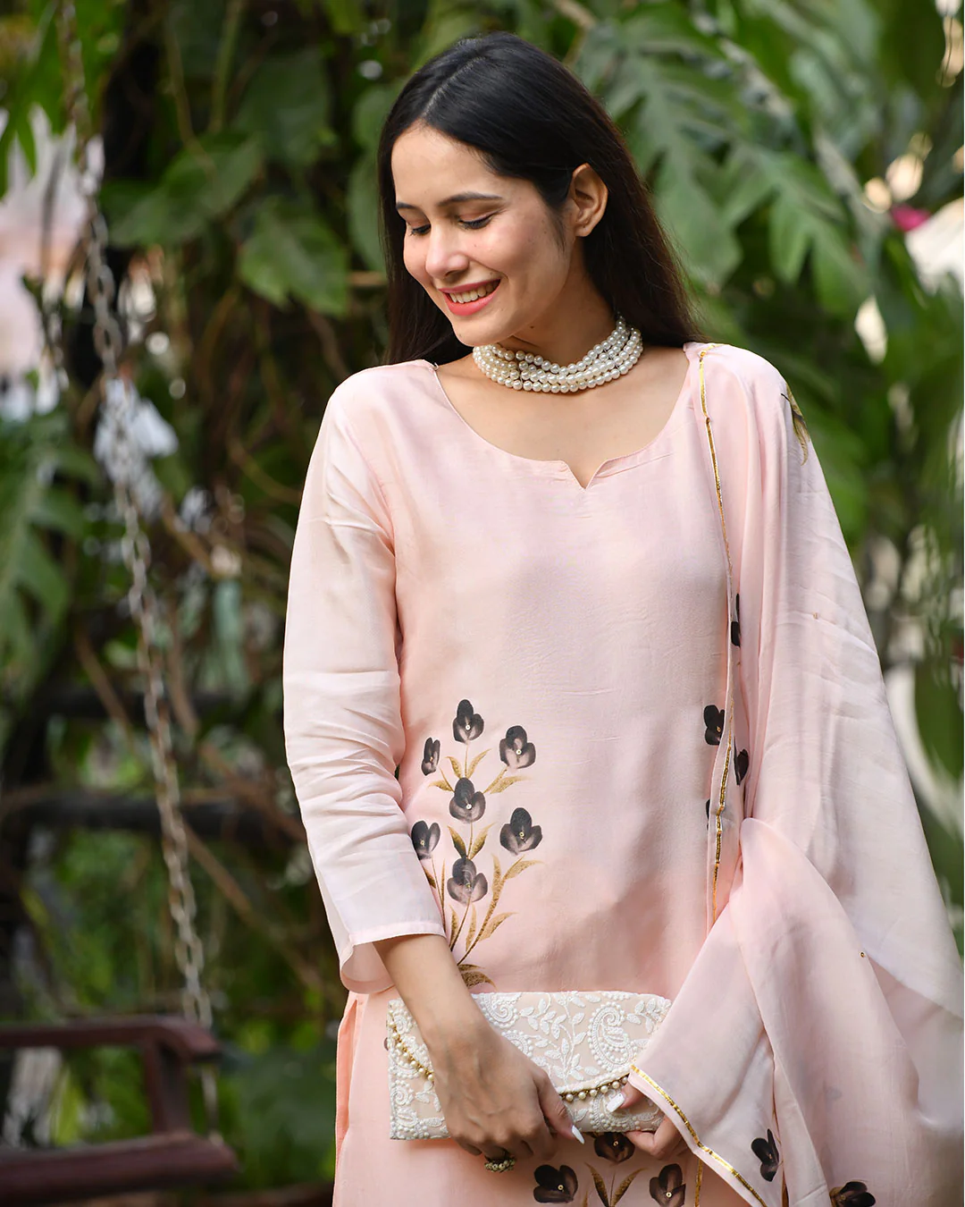 PEACH HAND PAINTED SUIT SET - Image 3