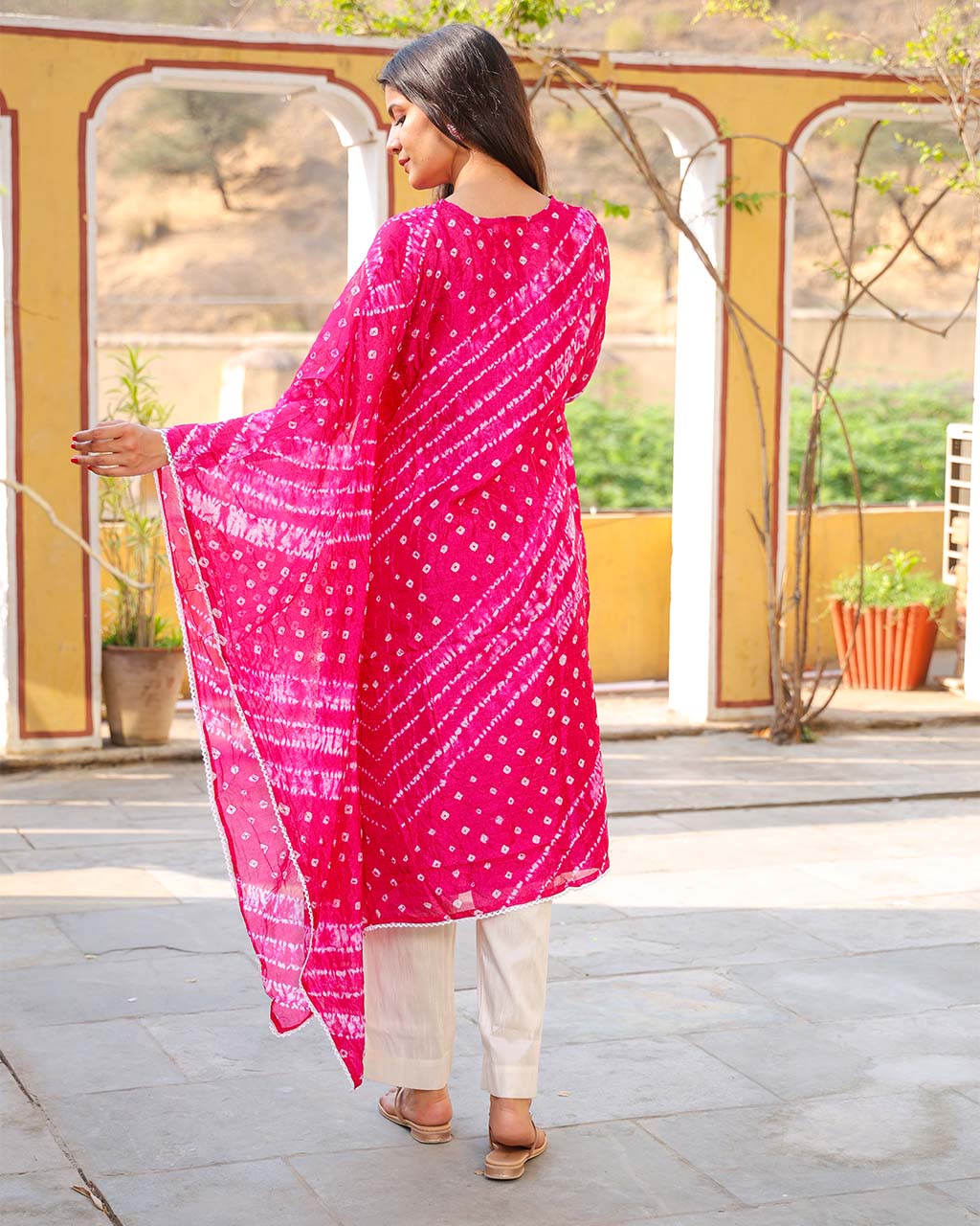 PINK BANDHEJ SHANTUNG KURTA - Image 4