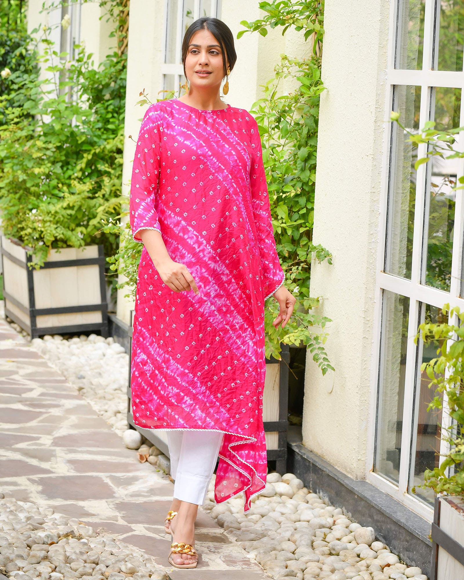 PINK BANDHEJ SHANTUNG KURTA - Image 5