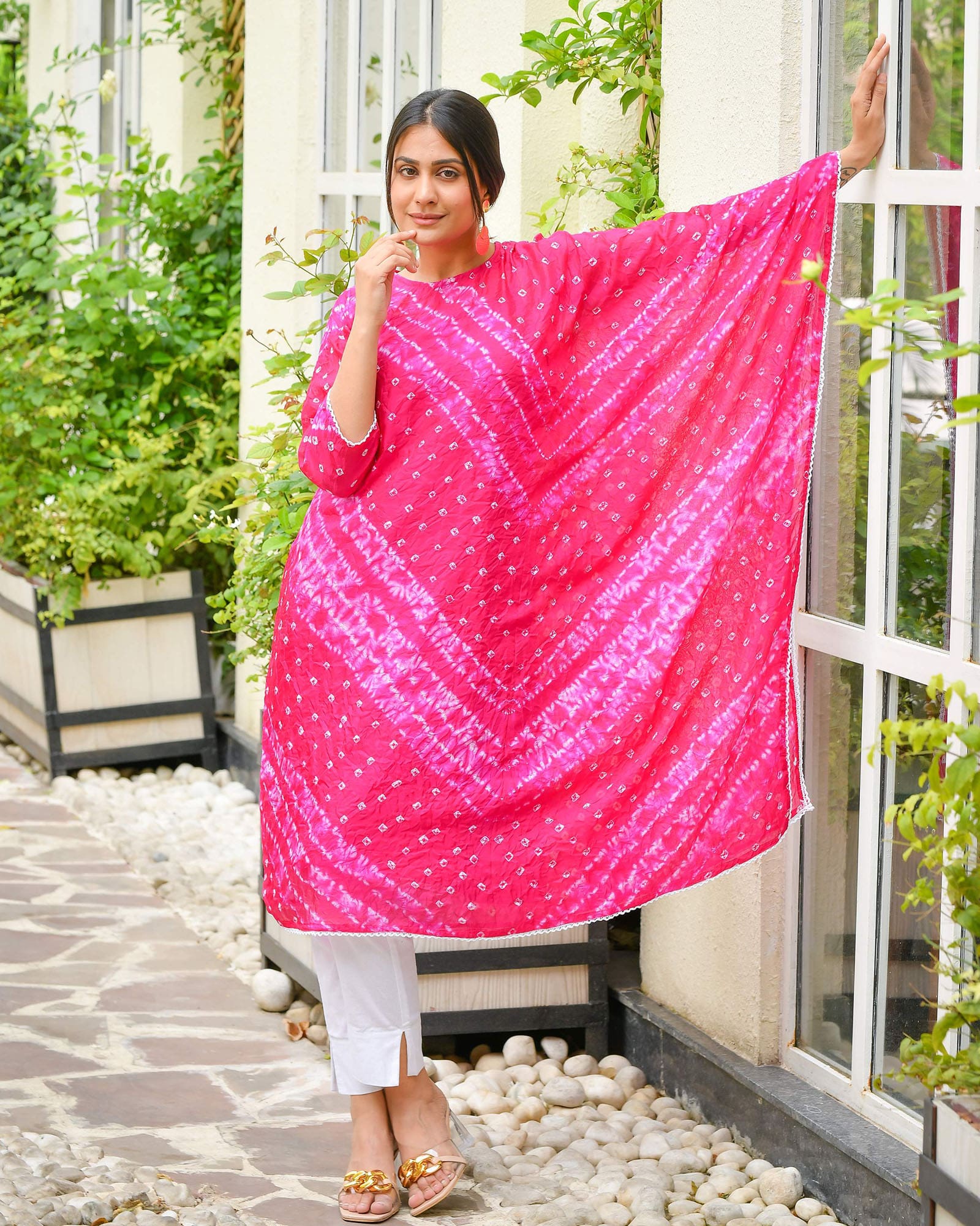 PINK BANDHEJ SHANTUNG KURTA - Image 7