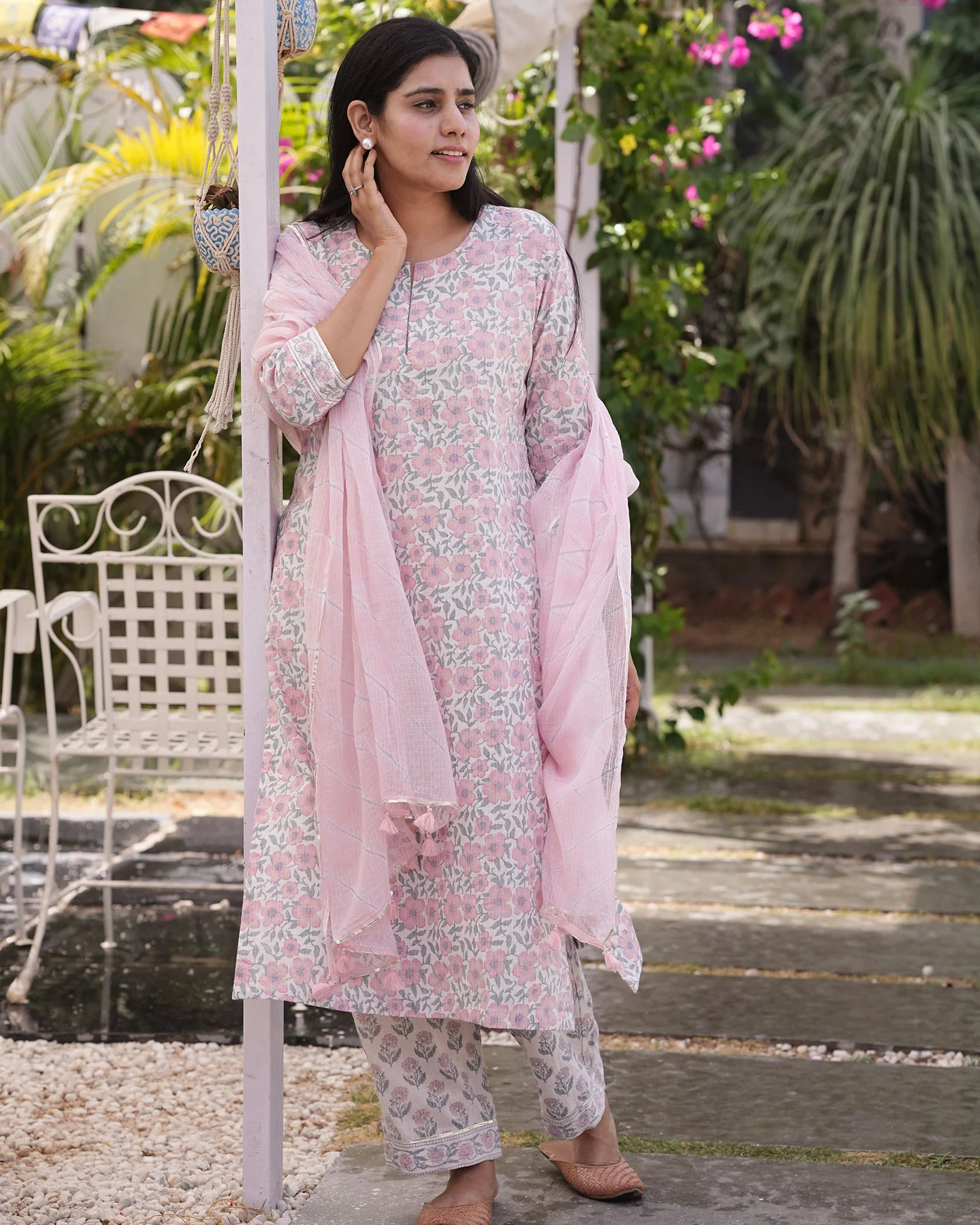 PINK FLOWER PRINT COTTON SUIT SET - Image 3
