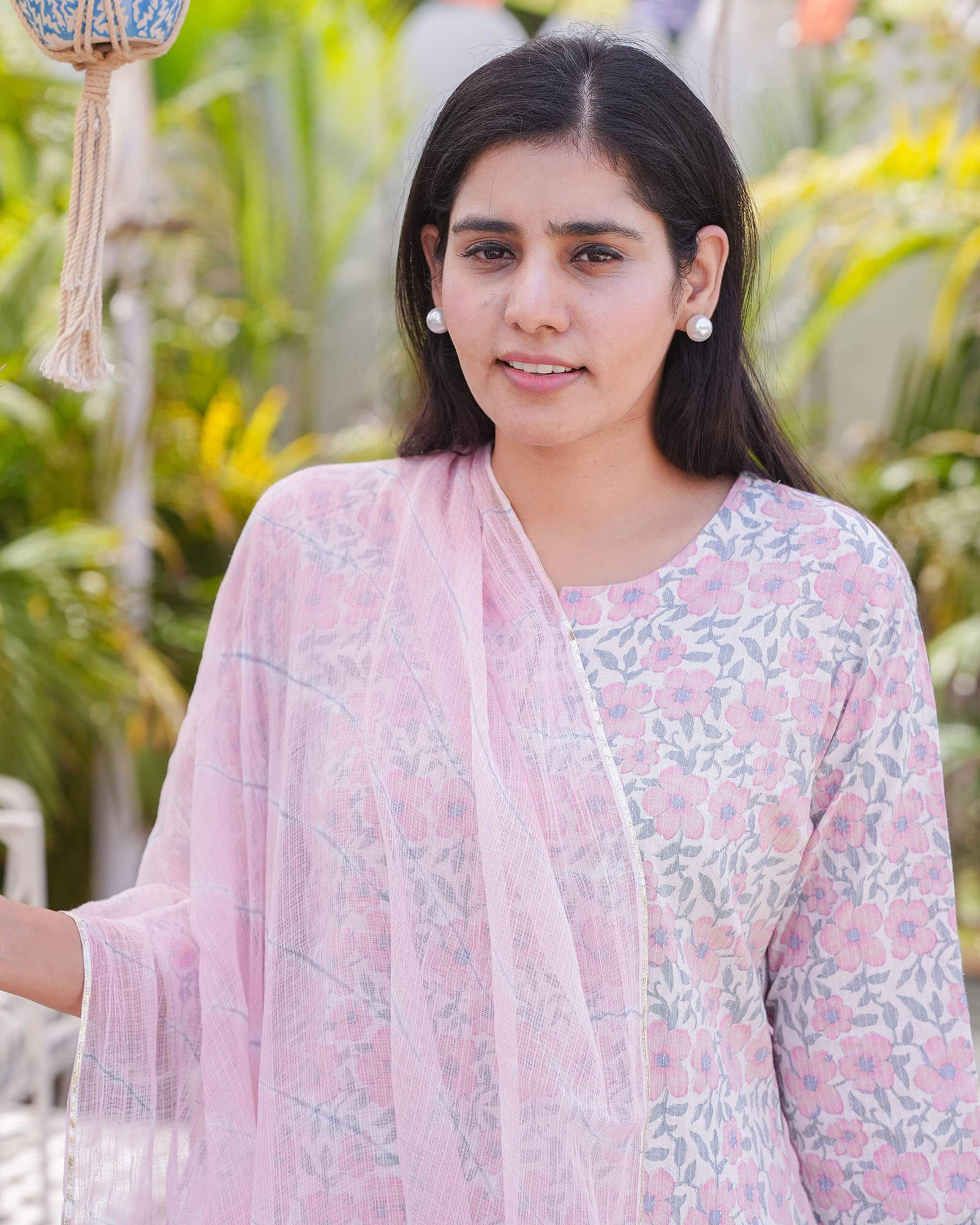PINK FLOWER PRINT COTTON SUIT SET - Image 4