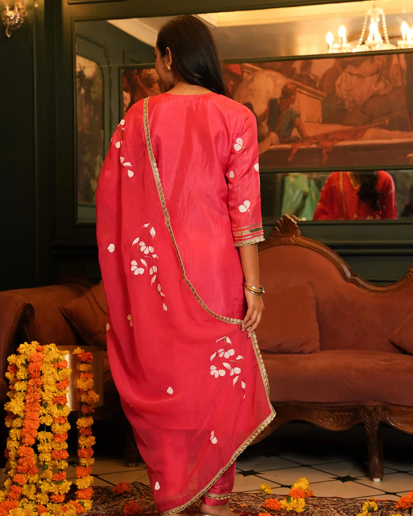 CARROT RED HAND PAINTED OPADA SUIT SET - Image 5