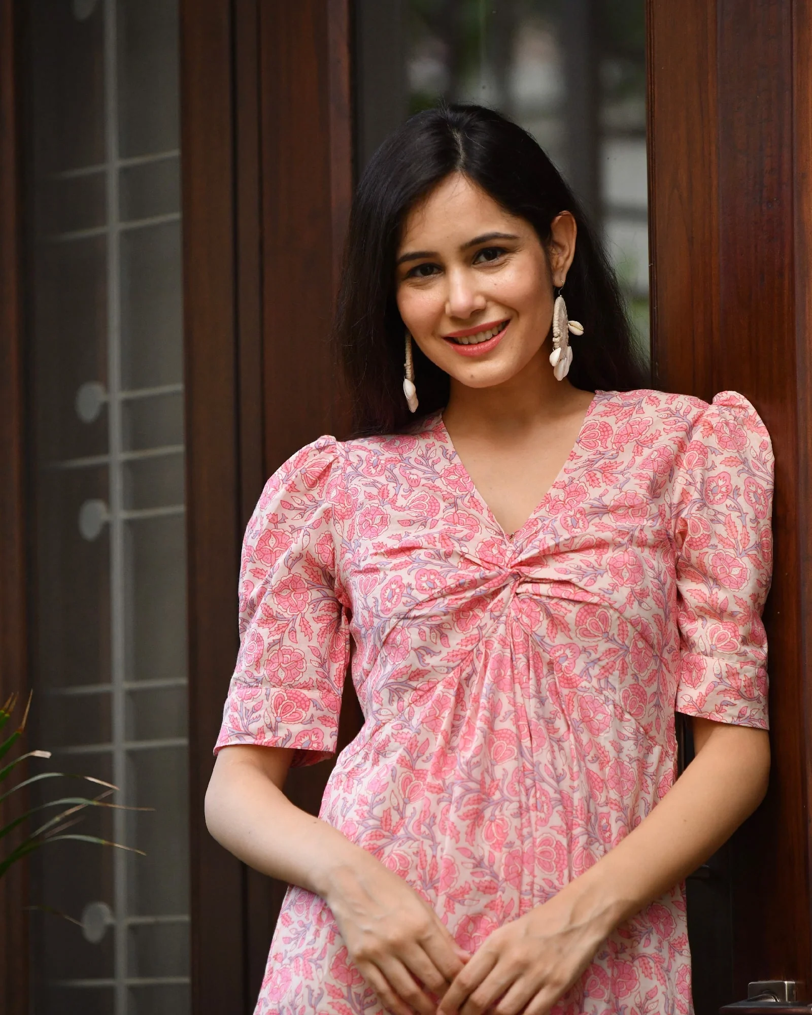 PINK HANDBLOCK COTTON KNOT DRESS - Image 4