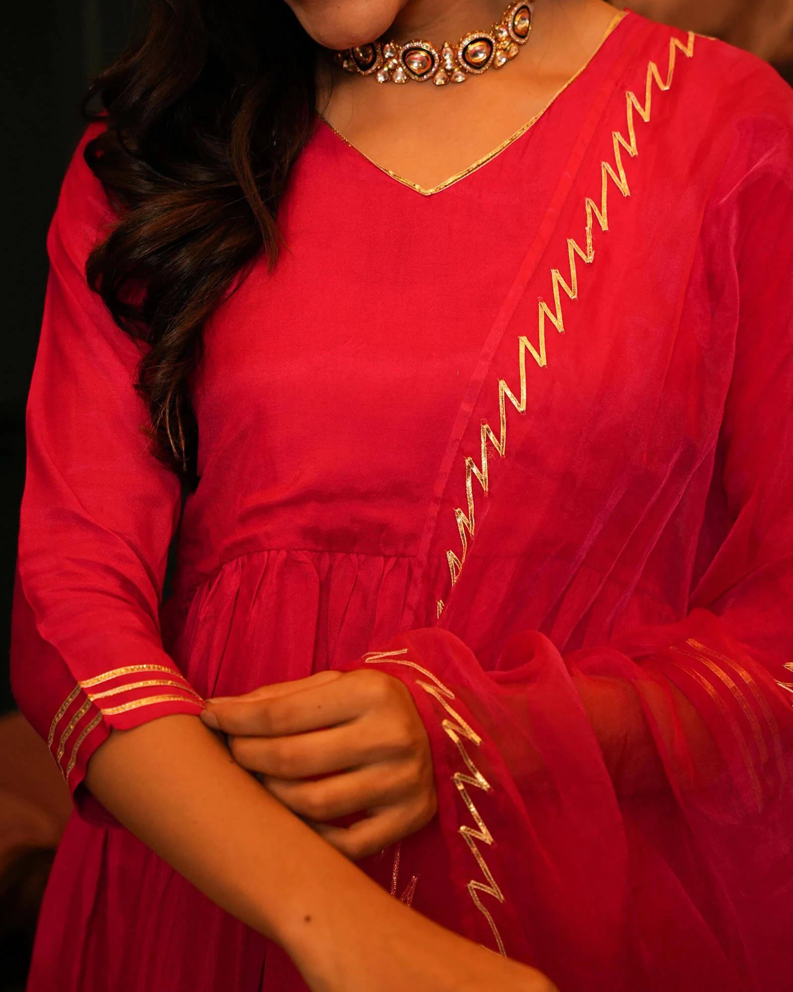 PINK PERFECT SHANTUNG ANARKALI SUIT SET - Image 4