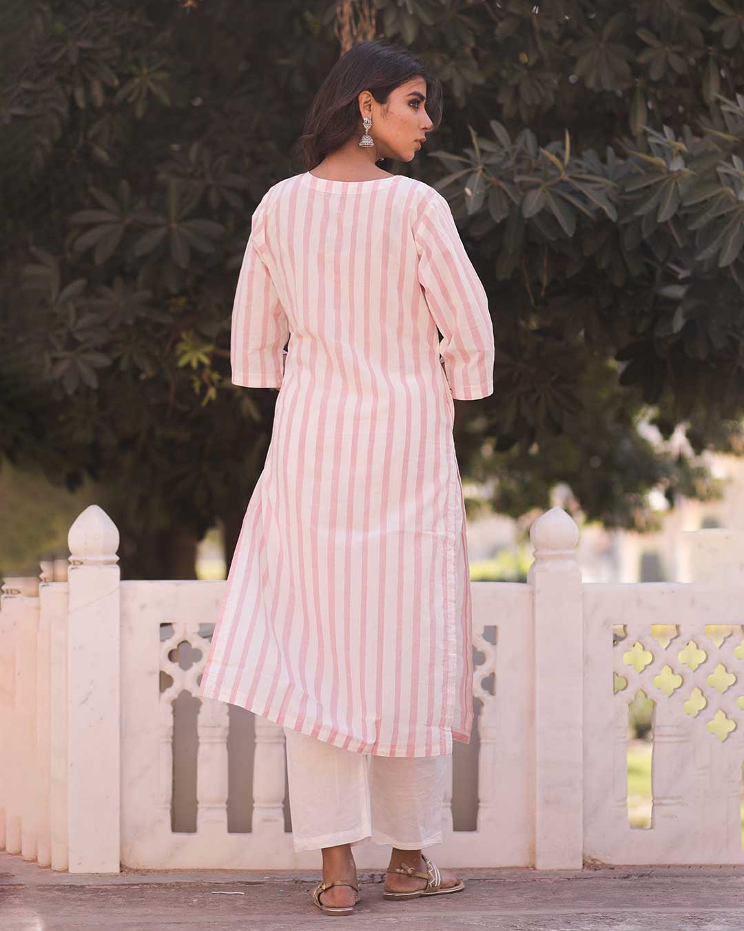 PINK & WHITE STRIPED KURTA - Image 4