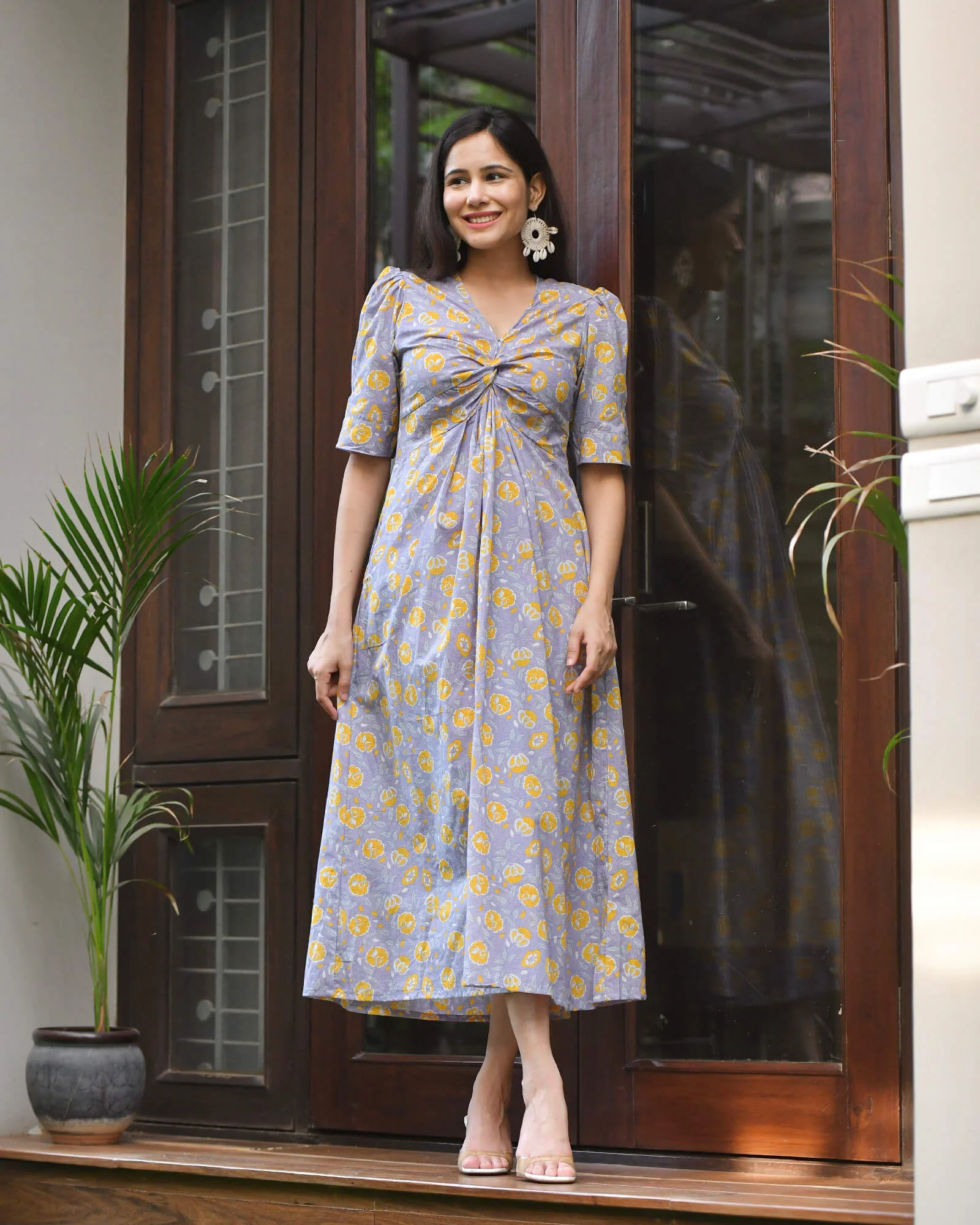 PURPLE & YELLOW HANDBLOCK DRESS - Image 3