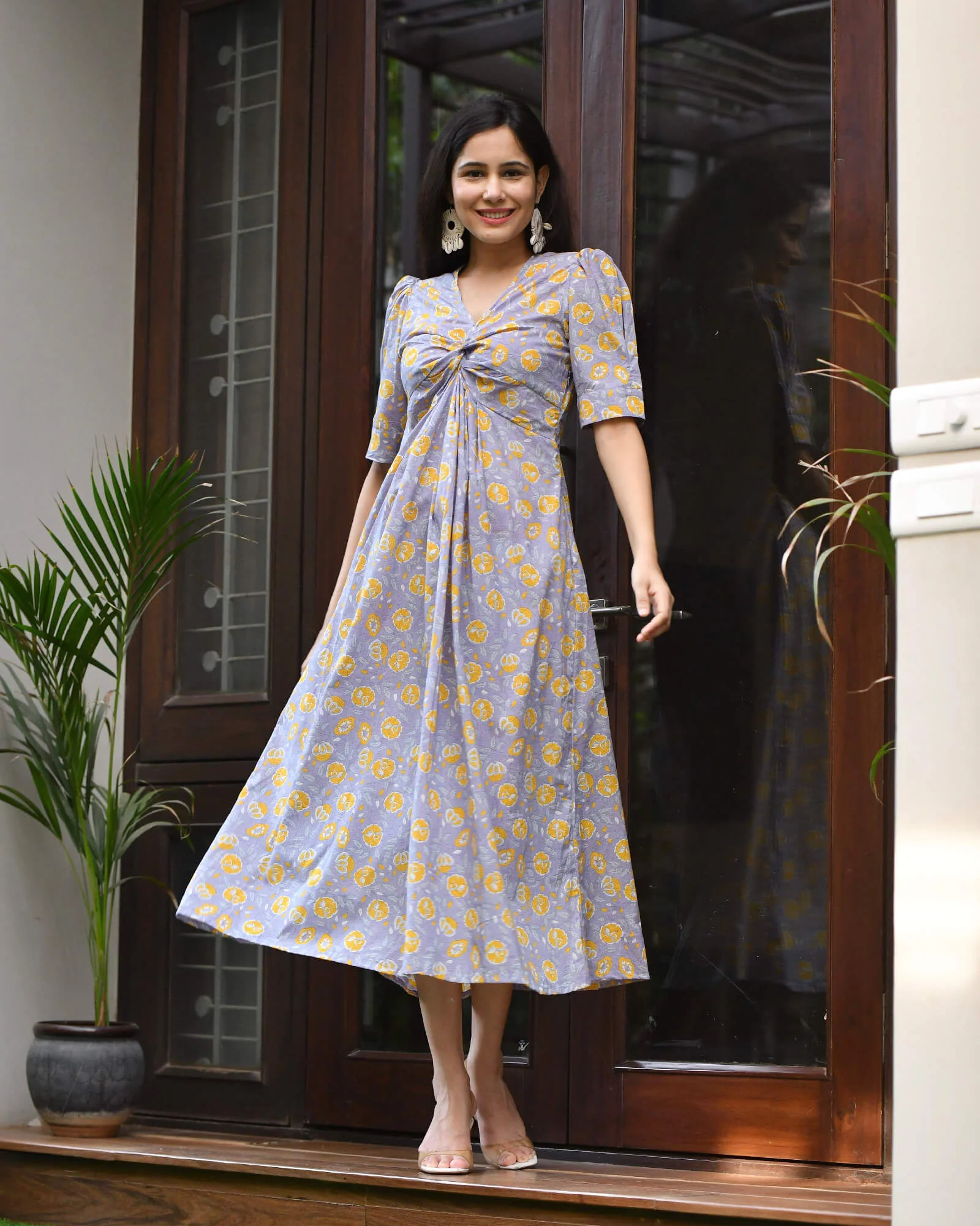 PURPLE & YELLOW HANDBLOCK DRESS - Image 5