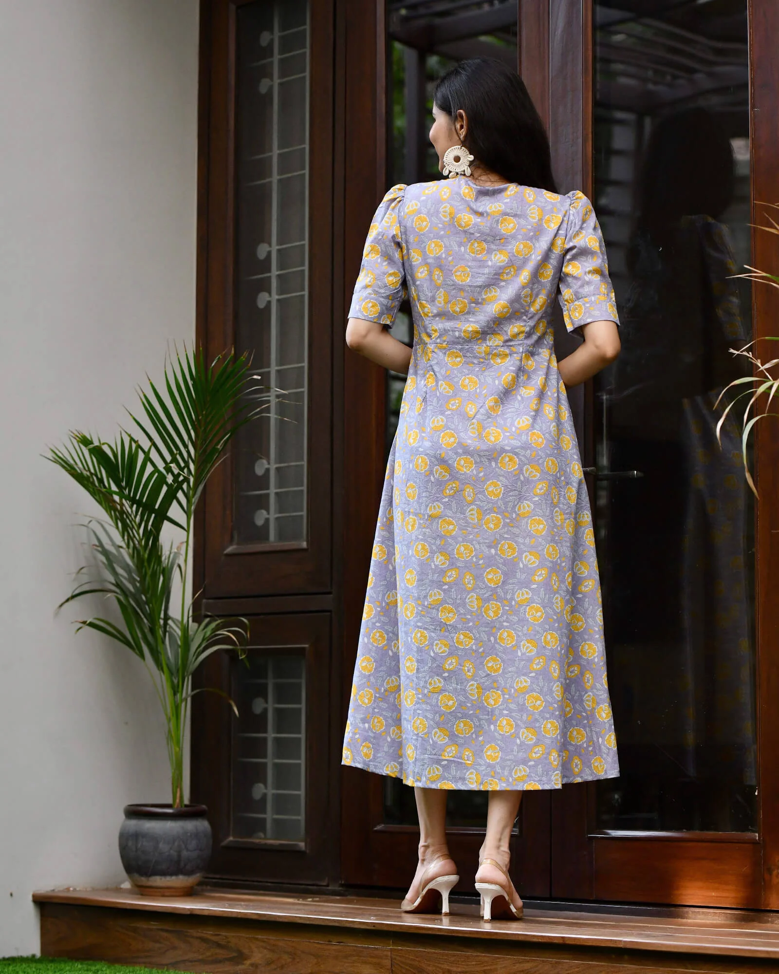 PURPLE & YELLOW HANDBLOCK DRESS - Image 6