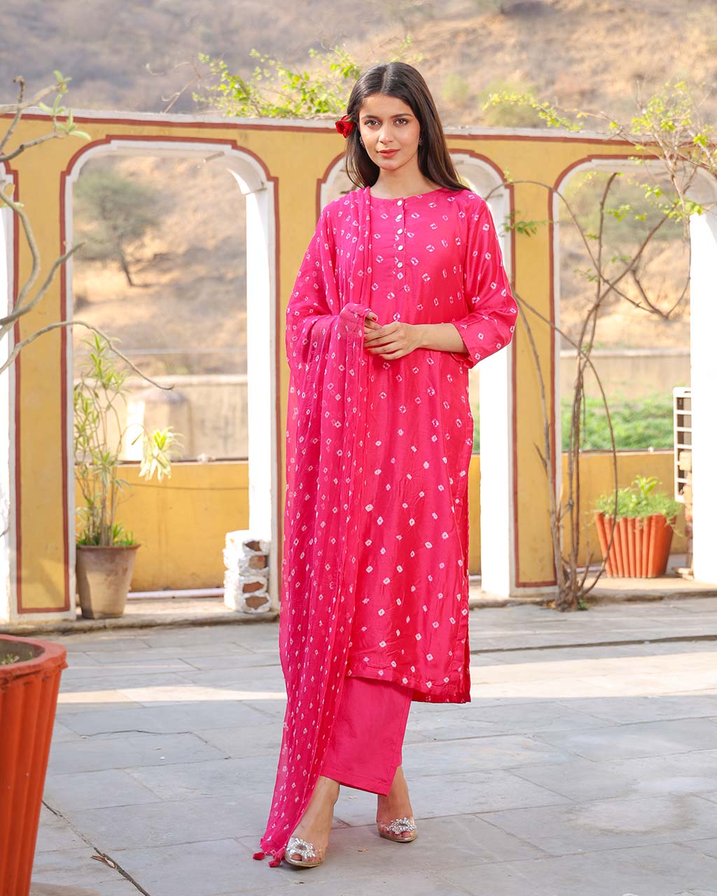 RANI COTTON SILK BANDHEJ SUIT SET - Image 3